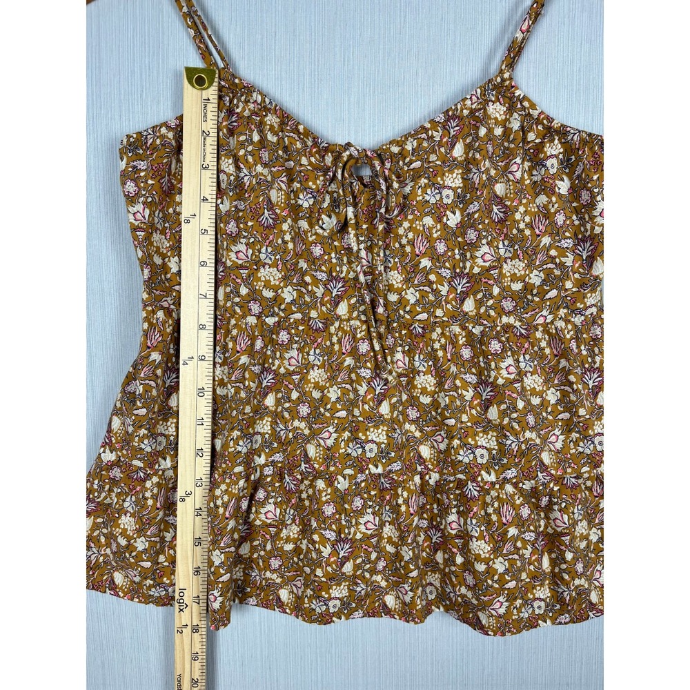 Boho Peplum Cami Women XS Old Navy Brown Ditsy Floral Tie Neck Cottagecore - Picture 9 of 9